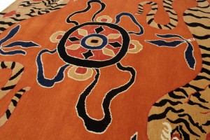 Tiger Orange Pictorial Tribal 8X10 Fine Nepali Oriental Rug