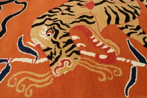 Tiger Orange Pictorial Tribal 8X10 Fine Nepali Oriental Rug