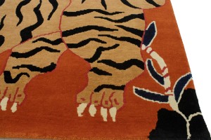 Tiger Orange Pictorial Tribal 8X10 Fine Nepali Oriental Rug