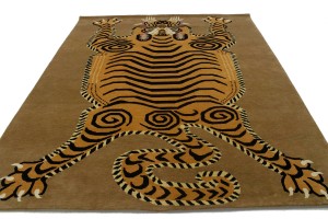 Tiger Khaki Tribal Pictorial 8X10 Fine Nepali Oriental Rug