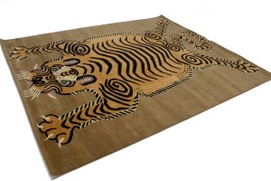 Tiger Khaki Tribal Pictorial 8X10 Fine Nepali Oriental Rug