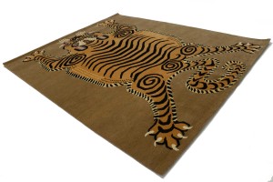 Tiger Khaki Tribal Pictorial 8X10 Fine Nepali Oriental Rug