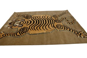 Tiger Khaki Tribal Pictorial 8X10 Fine Nepali Oriental Rug