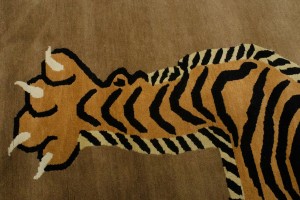 Tiger Khaki Tribal Pictorial 8X10 Fine Nepali Oriental Rug