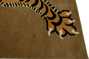 Tiger Khaki Tribal Pictorial 8X10 Fine Nepali Oriental Rug