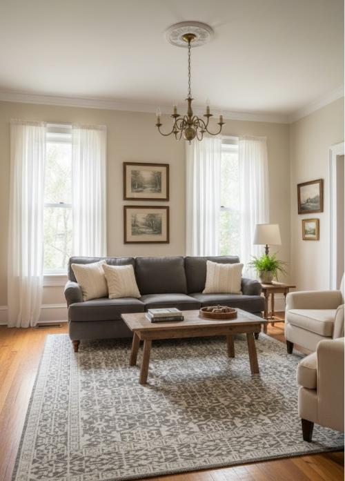 Ivory & Charcoal Geometric 6X9 Modern Oriental Rug