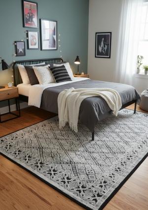 Ivory & Black Geometric 6X9 Modern Oriental Rug