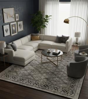 Charcoal & Cream Geometric 8X10 Oriental Modern Rug