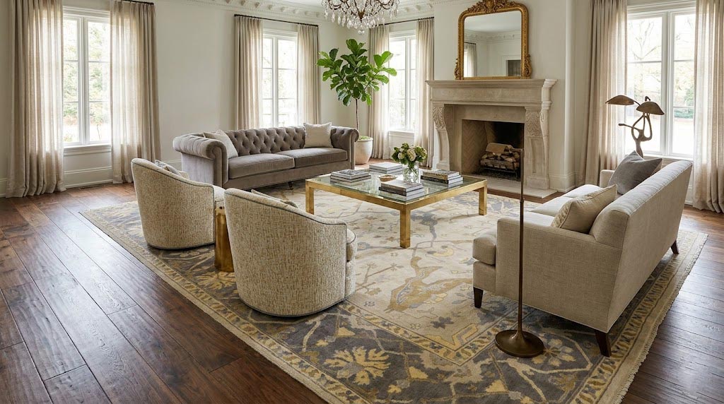 Cream Floral 10X14 Traditional Oushak Oriental Rug - Image 2