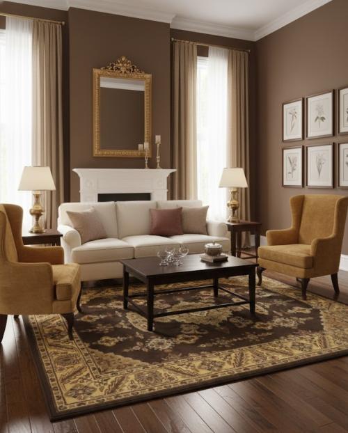 8'1 X 11'1 Hand-Tufted Dark Brown Floral Modern Wool Rug