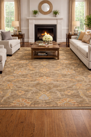 Tan Floral Modern 8X11 Oriental Hand-Tufted Rug