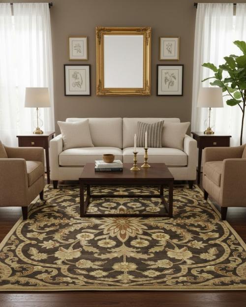 Brown Floral Modern 8X11 Oriental Hand-Tufted  Rug