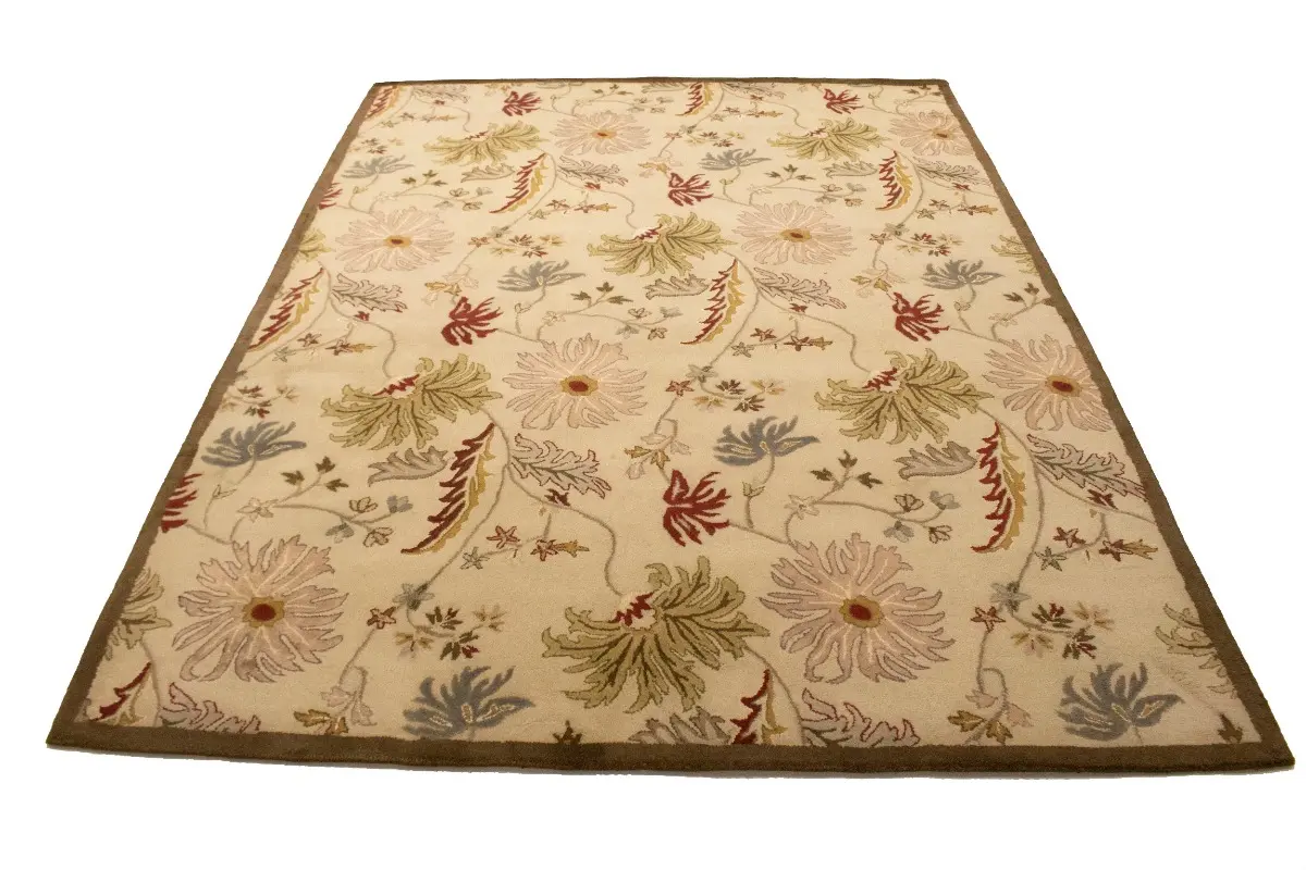 Cream Floral Modern 8X11 Oriental Hand-Tufted Rug