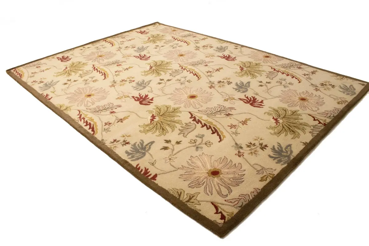 Cream Floral Modern 8X11 Oriental Hand-Tufted Rug