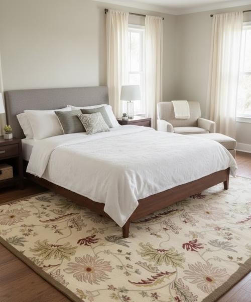 7'11  X 10'9  Hand-Tufted Cream & Brown Modern Wool Rug