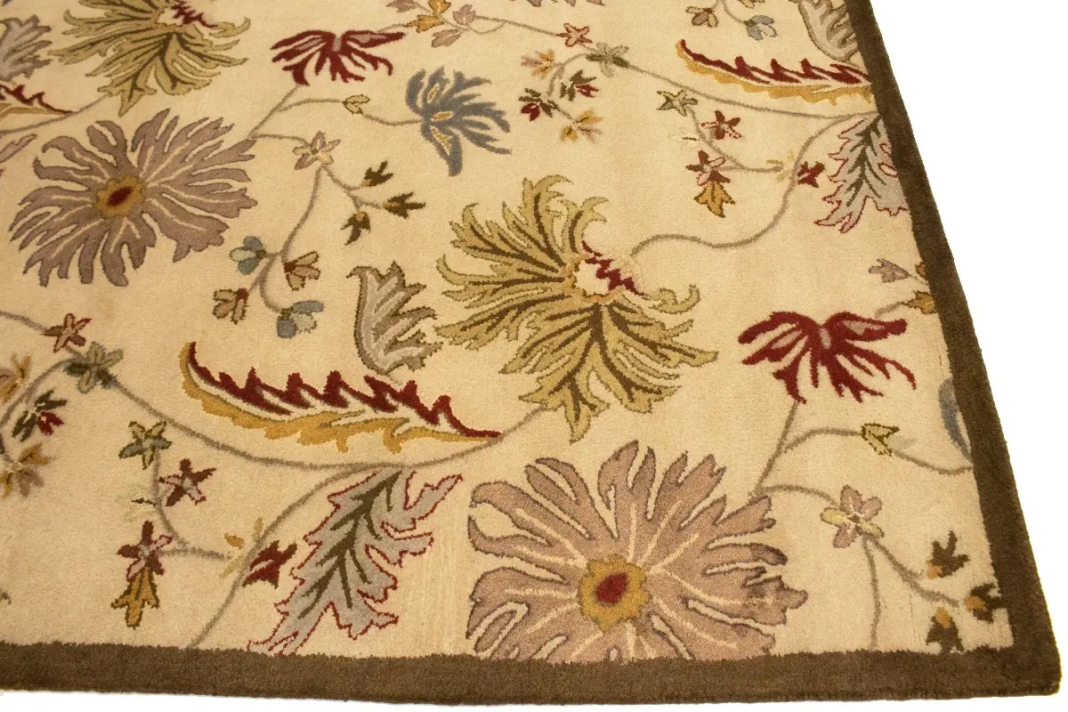 Cream Floral Modern 8X11 Oriental Hand-Tufted Rug