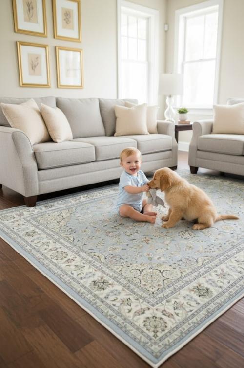 Light Blue Floral 9X12 Indo-Nain Oriental Rug