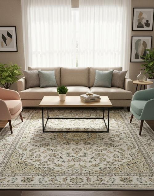 8'11 X 12'1 Hand Knotted Beige Indo-Nain Wool Rug