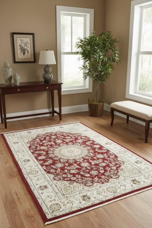 Red Floral 4X6 Indo-Nain Oriental Rug