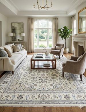 7'11 X 10'3 Floral Hand Knotted Cream Indo-Nain Wool Rug