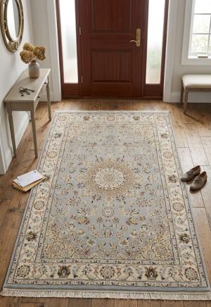 Light Blue-gray Floral 4X6 Indo-Nain Oriental Rug