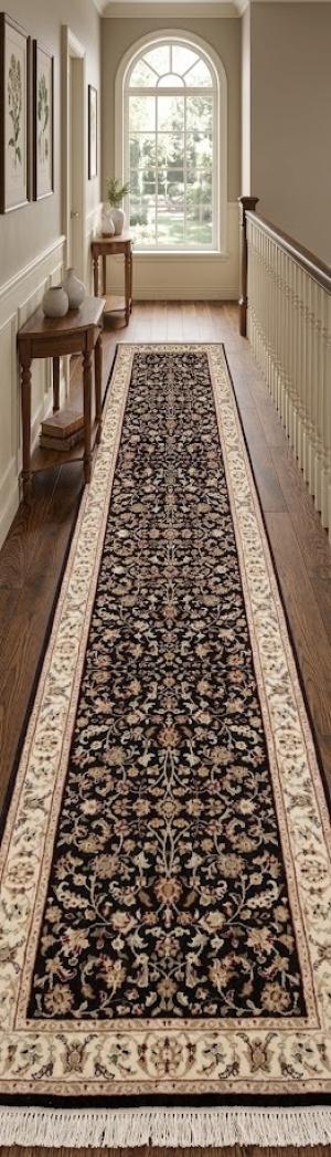 2'6 X 10'1 Dark Navy Indo-Nain Hand Knotted Wool Runner Rug