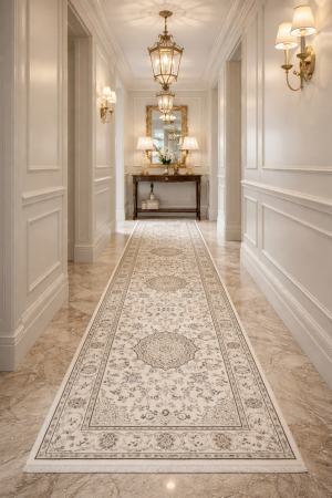 Cream Floral 3X11 Indo-Nain Oriental Runner Rug