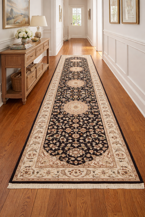 2'9 X 12'2 Navy & Cream Indo-Nain Hand Knotted Wool Runner Rug