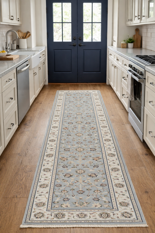 Light Blue-gray Floral 3X8 Indo-Nain Oriental Runner Rug