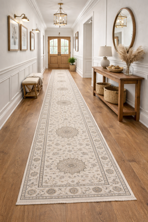 2'8 X 18'3 Indo-Nain Floral Hand Knotted Wool Runner Rug