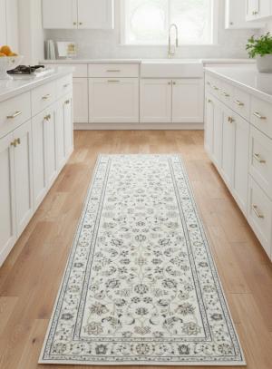 2'9 X 8'3 Cream & Navy Hand Knotted Indo-Nain Wool Runner Rug