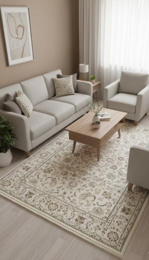 5'9 X 9'0 Indo-Nain Hand Knotted Cream& Blue Floral Wool Rug