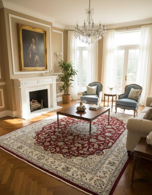 Red Floral 9X12 Indo-Nain Oriental Rug