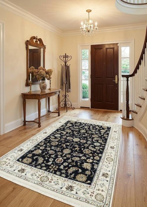4'1 X 6'0 Dark Navy Hand Knotted Indo-Nain Oriental Wool Rug