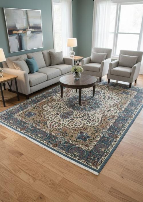 6'6 X 9'4 Cream Floral Kirman Oriental Hand Knotted Wool Rug