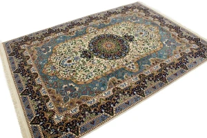 Cream Floral Kirman 7X9 Oriental Rug
