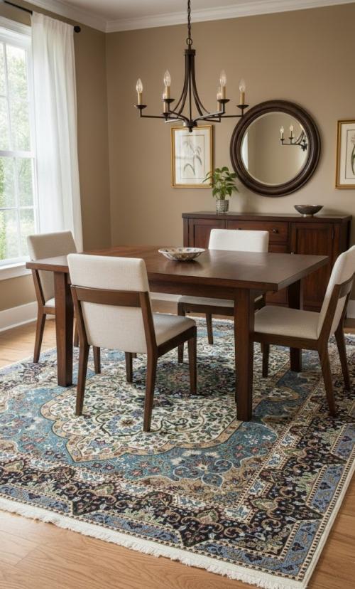 6'6 X 9'0 Kirman Cream & Blue Hand Knotted Floral Wool Rug