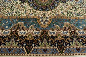 Cream Floral Kirman 7X9 Oriental Rug