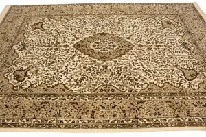 Cream Floral Kirman 7X9 Oriental Rug