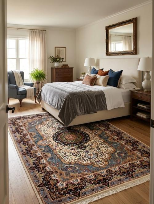 5'8 X 7'10 Floral Hand Knotted Cream Kirman Wool Rug