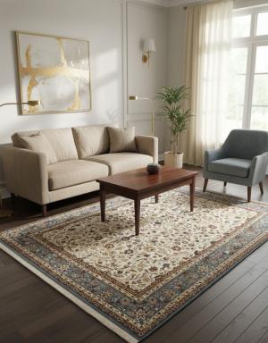 Cream Floral Kirman 5'7X7'6 Oriental Rug