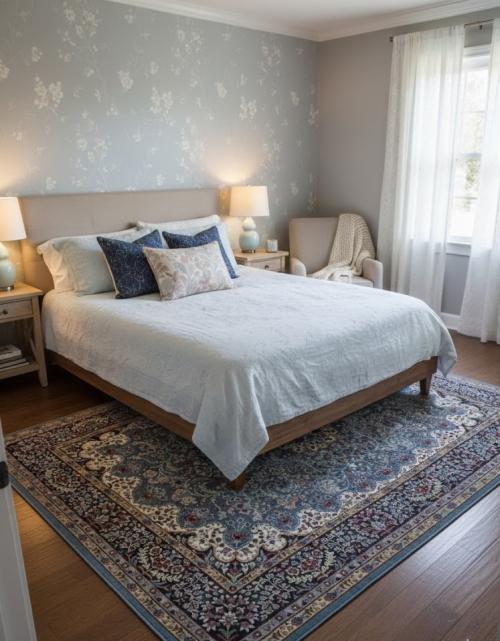 Teal Blue Floral Kirman 5'8X7'7 Oriental Rug