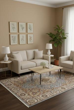 Blue Floral Kirman 5'9X7'6 Oriental Rug