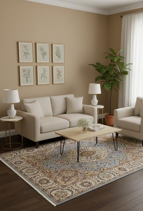 Blue Floral Kirman 5'9X7'6 Oriental Rug