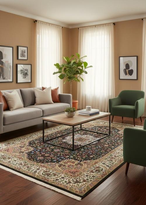 Black Floral Kirman 6X9 Oriental Rug