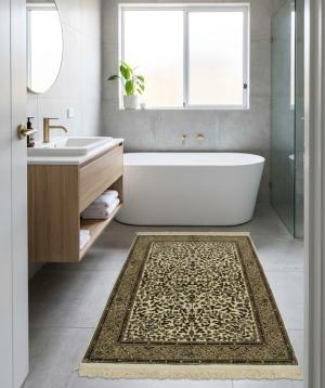 2'7 X 3'11 Hand Knotted Cream & Brown Floral Kirman Wool Rug