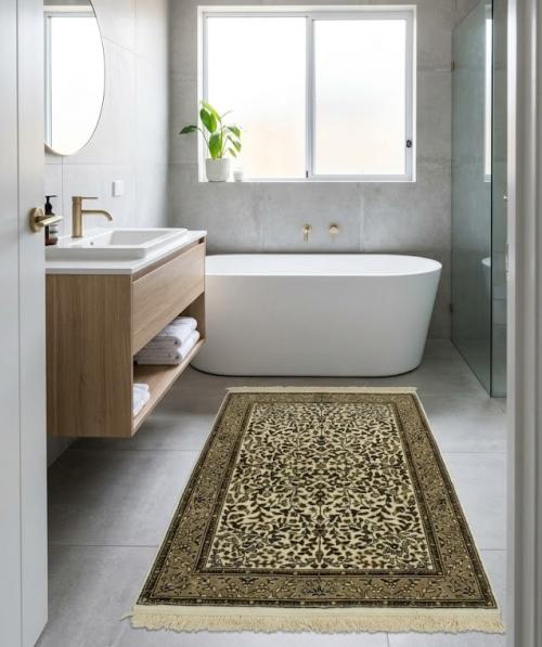 2'7 X 3'11 Hand Knotted Cream & Brown Floral Kirman Wool Rug