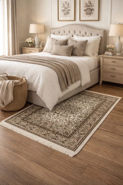 2'7 X 3'11 Kirman Floral Hand Knotted Cream Oriental Wool Rug