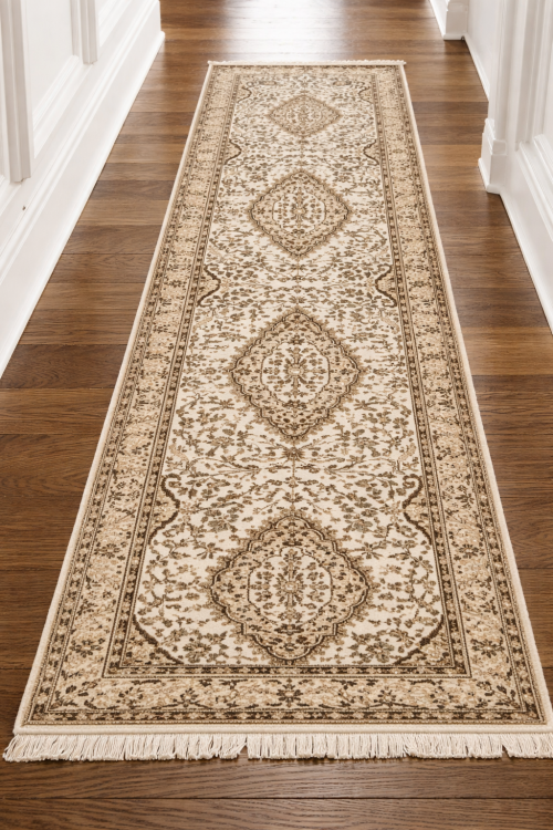 Cream Floral Kirman 2'6X9'6 Oriental Runner Rug