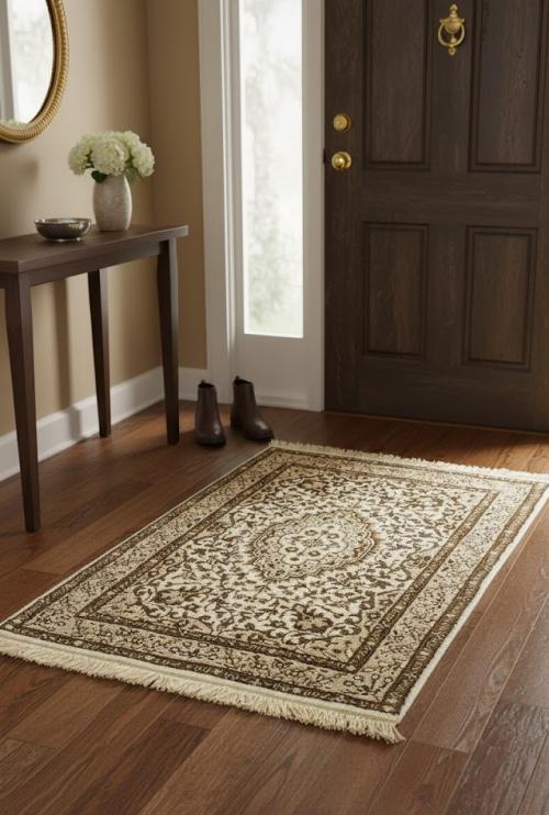 2'0 X 3'0 Kirman Hand Knotted Cream Floral Oriental Wool Rug